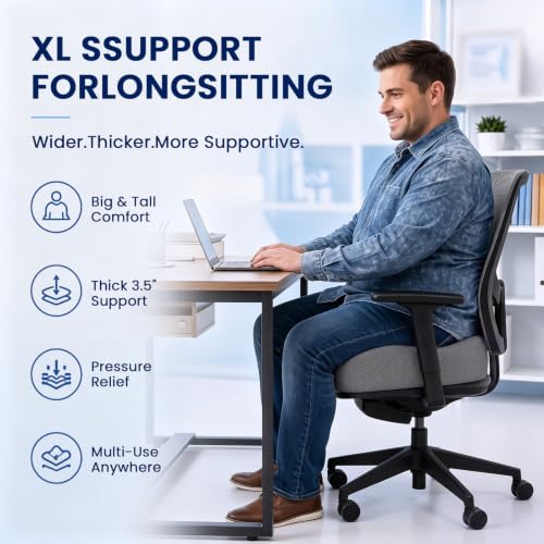 Seat Cushion, XL Large Memory Foam Cushion for /Office Chair/Car/Wheelchair - color: Grey