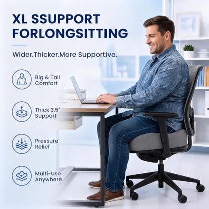 Seat Cushion, XL Large Memory Foam Cushion for /Office Chair/Car/Wheelchair - color: Grey