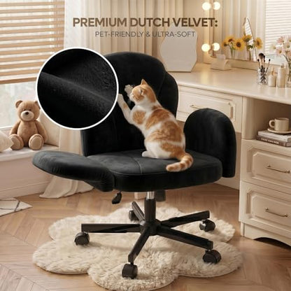 Bestier Criss Cross Office Chair with FILP-Up Armrests, Black Velvet | Rocking Recline,Swivel Makeup Vanity Chair with 5-Level Folding Armrest, Cross Legged Desk, Adjustable Height Swivel Chair - color: Black Velvet