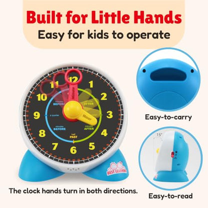BEST LEARNING Learning Clock - Talking Time Teaching Toy for Kids | Educational Quiz Game, Interactive Lights and Sounds, Musical Night Light, Birthday Gift for 3 to 6 Year Old Boys and Girls