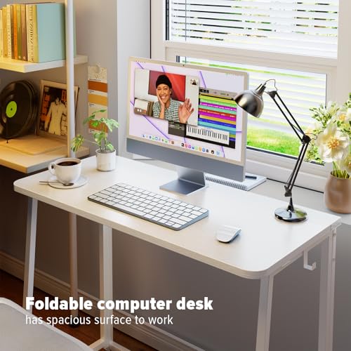 WOHOMO Folding Desk, 39.4" Foldable Computer Table for Small Spaces, White - color: White, size: Large Size:39.4 x 15.7