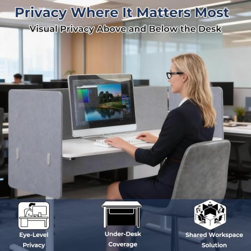 Desk Privacy Panel, Gray Clamp-On Divider for Office & Home | No-Drill Clamp Mount,Under Desk,Polyester,Cable Routing Clearance,Pin-Friendly Felt Surface,48" x 24" - size: 48"x24"