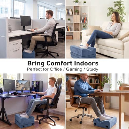 Foot Rest for Under Desk, Ergonomic 3-in-1 Height Adjustable, Non-Slip Base & Washable Cover for Office/Gaming, Blue - color: Blue