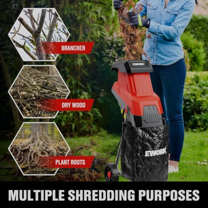 EWORK 15 Amp Electric Wood Chipper Shredder, Max 1.77" Cutting Diameter