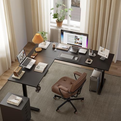 Agilestic 63 x 55 Inch L Shaped Electric Standing Desk, Black - color: Black, size: 63x55 Inch