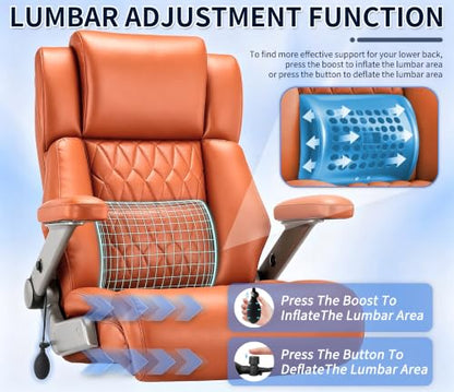Big and Tall 700lbs Office Chair - Adjustable Lumbar Support 3D Flip Arms Heavy Duty Metal Base&Wheels, High Back Large Executive Computer Desk Chair, Thick Padded Ergonomic Design for Back Pain - color: Gold Brown
