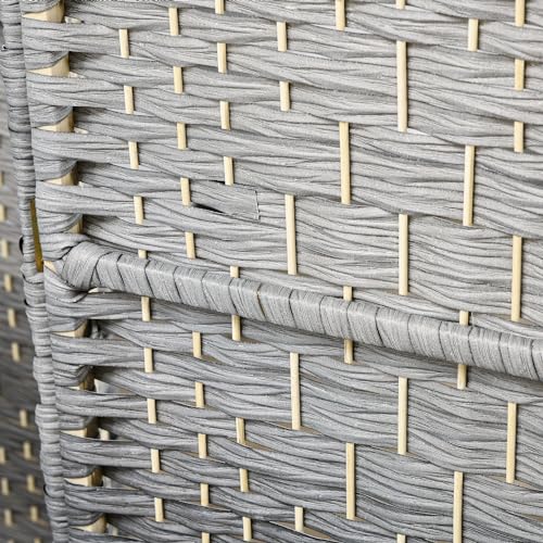HOMCOM 4 Panel Room Divider 6 Ft Privacy Screen Hand-Woven Mixed Gray | Folding PP Wall Partition, Pine Wood Frame, Freestanding Room Separator, Bedroom Home Office, No Assembly - color: Mixed Gray, size: 4 Panel