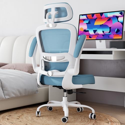 TRALT Office Chair Ergonomic Desk Chair - Gaming Chair with Lumbar Support | 330 LBS Home Office Desk Chairs with Headrest, Reading Chair with Flip-up Armrests, Comfortable Computer Chairs (1, Sky Blue) - color: Sky Blue