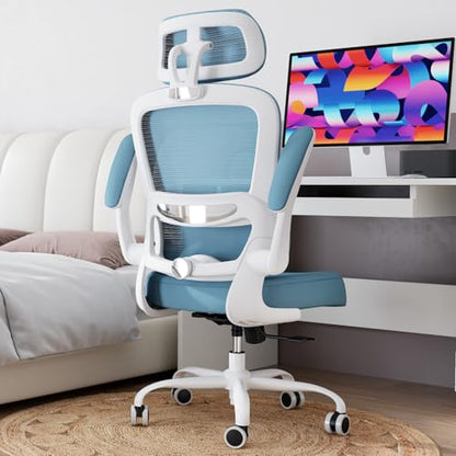 TRALT Office Chair Ergonomic Desk Chair - Gaming Chair with Lumbar Support | 330 LBS Home Office Desk Chairs with Headrest, Reading Chair with Flip-up Armrests, Comfortable Computer Chairs (1, Sky Blue) - color: Sky Blue