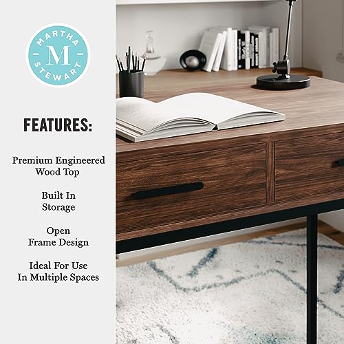 Martha Stewart Ollie Home Office Desk with 3 Drawers in Walnut Wood Grain with Oil Rubbed Bronze Hardware - color: Walnut Top/Oil Rubbed Bronze Frame