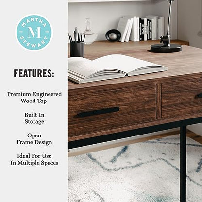 Martha Stewart Ollie Home Office Desk with 3 Drawers in Walnut Wood Grain with Oil Rubbed Bronze Hardware - color: Walnut Top/Oil Rubbed Bronze Frame