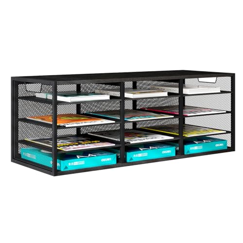 Mail Sorter Adjustable Countertop Heavy Duty Literature Organizer Student Mailbox for Classroom Desktop Bill Paper Holder Rack for Office Home School, 12 Compartments, Black - color: Black, size: 31.5" × 12.2" × 11.8"