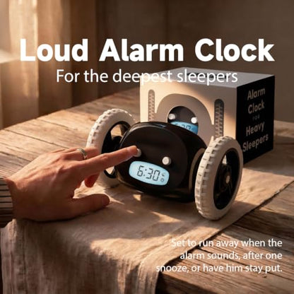 CLOCKY Runaway Digital Loud Rolling Alarm Clock for Heavy Sleeper Adults - color: Black