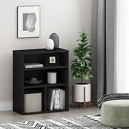 Furinno PASIR Book Shelf, 3-Tier Display Bookshelf with Adjustable Shelf, Cube Storage Bookcase, 11.8 x 23.6 x 28.2, for Living Room, Bedroom, Home Office, Black Oak - color: Blackwood, size: 3-Tier Wide