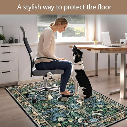 Office Chair Mat for Hardwood/Tile Floor, 36"x48"Desk Chair Mat for Rolling, Non Slip Under TPR Backing Low-Pile Rug(Boho Flowers Birds) - color: Boho Flowers Birds