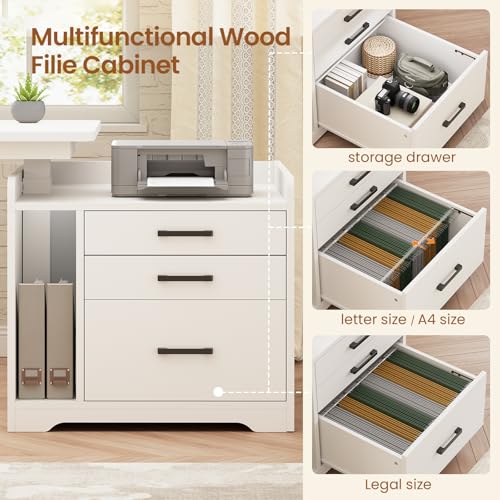 SEDETA L Shaped Electric Standing Desk with File Cabinet, 63 x 53'' Height Adjustable Home Office Computer Desk with Drawers, Power Outlet, Stand up Gaming Table with Led Lights, Keyboard Tray, White - color: White, size: 63 x 53'' L Shaped Standing Desk