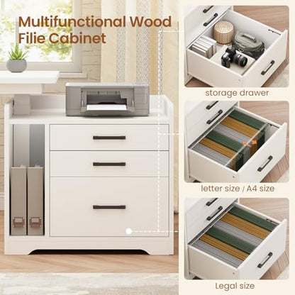SEDETA L Shaped Electric Standing Desk with File Cabinet, 63 x 53'' Height Adjustable Home Office Computer Desk with Drawers, Power Outlet, Stand up Gaming Table with Led Lights, Keyboard Tray, White - color: White, size: 63 x 53'' L Shaped Standing Desk