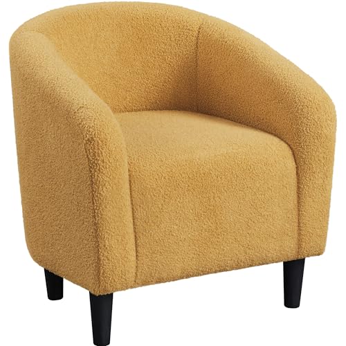 Yaheetech Sherpa Accent Chairs, Compact Furry Barrel Chairs with a Curved Silhouette for Small Spaces, Living Room, Bedroom, Mustard Yellow - color: Mustard Yellow (Boucle), style: without Ottoman
