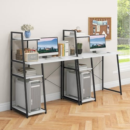 MAT EXPERT Computer Desk with Ladder Shaped Shelves, Compact Home Office Desk w/Monitor Stand & Adjustable Foot Pads, Modern Writing Study Desk PC Laptop Workstation for Home Office (White) - color: White