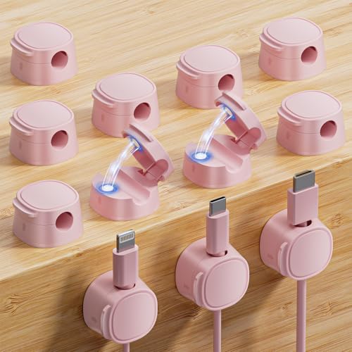 12 Pack Magnetic Cable Clips – [One-Snap Lock] Phone Cord Holder for Desk, Adhesive Magnetic Cord Organiser for Nightstand, Wall, Car – Under Desk Cable Management for Office, Home - color: pink