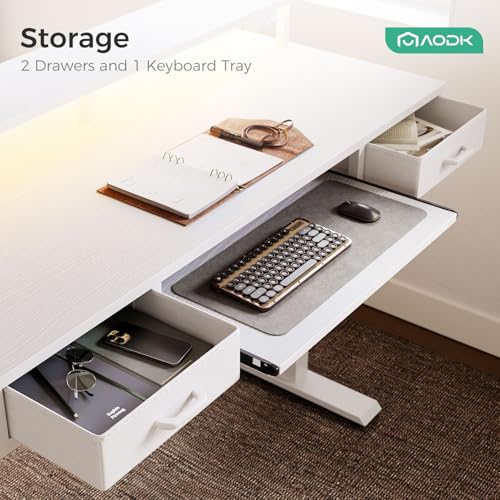 AODK 55 Inch Electric Standing Desk with Drawers & Keyboard Tray, White - color: White, size: 55 Inch