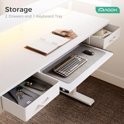 AODK 55 Inch Electric Standing Desk with Drawers & Keyboard Tray, White - color: White, size: 55 Inch