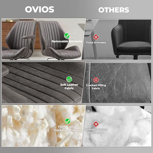 ovios Ergonomic Office Chair, Mid-Back Faux Suede Fabric Executive Chair with Padded Armrest, Mid-Century Modern Comfy Swivel Rolling Computer Desk Chairs, Gray - color: Grey, size: Mid Back, Regular Cushion