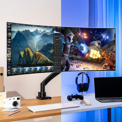 AVLT Single 17"-57" Super Ultrawide Monitor Arm - Black | Screens Up to 59.5 lbs Premium Aluminum Desk Stand Adjustable Pneumatic Height Full Motion Swivel Tilt Rotation USB-C&A Ports - color: Black-17 to 57 Inch