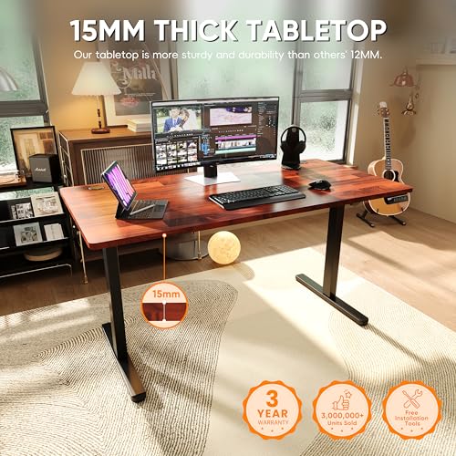 Monomi Electric Standing Desk 55”x24”, Height Adjustable Desk with Wheels - color: Dark Wood Gain, size: 55