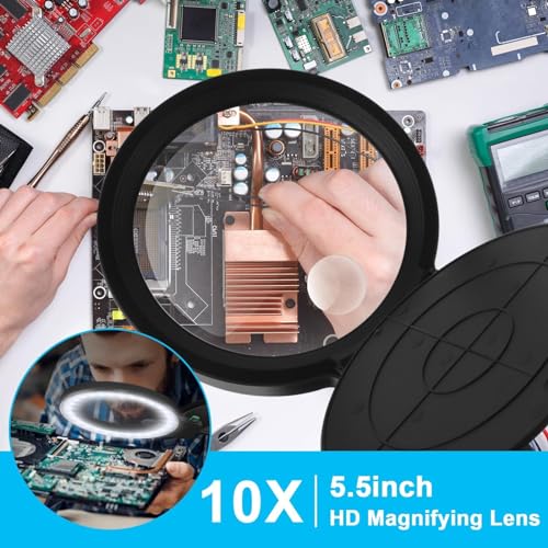 Magnifying Glass with Light and Stand 10X 20X, 36 LED Dimmable Floor Magnifying Lamp, 3-in-1 Adjustable Gooseneck Lighted Magnifier for Reading, Sewing, Crafts, Close Work etc