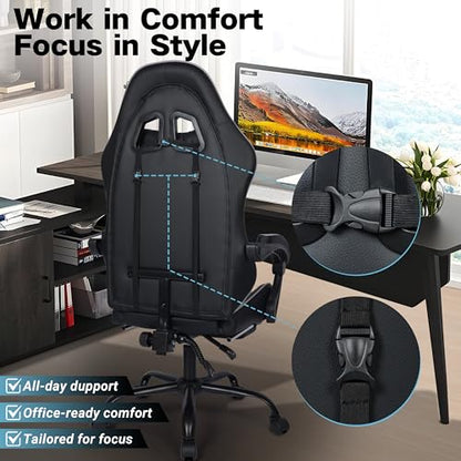 Gaming Chair with Footrest and Lumbar Support, Height Adjustable Chair with 360°Office Desk Chair,Heavy Duty 330lbs Computer Chair for Adults - color: Grey & Black