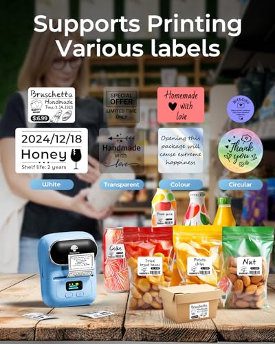 Phomemo Barcode Label Printer - M110 Label Maker Portable Bluetooth Label Maker Machine for Small Business, Barcode, Address, Logo, Clothing, Jerwery, Thermal Printer Compatible with Phones & PC, Blue | 2 Inch Bluetooth Thermal Printer Easy to Use for Sma