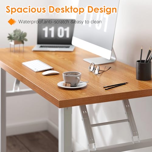 Need Small Folding Computer Desk, 39.4 Inch Writing Table, Teak & White - color: Teak & White, size: 39.4 inches