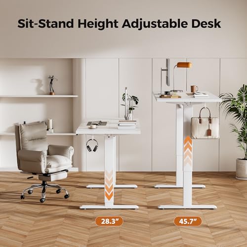 Agilestic Electric Height Adjustable Standing Desk, 48 Inch, White | Smooth Height Adjustment, Memory Presets, Hooks, Stable Steel Frame,154 lbs Capacity, Easy Assembly, Splice Board - color: White, size: 48 x 24 Inch