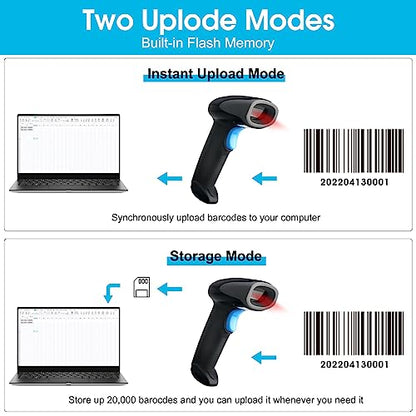 Sumicor Bluetooth Wireless Barcode Scanner with Stand, Handfrees Automatic Scanning & Manual Trigger Hand Barcode Scanner Gun, 1D 2D QR Code DM Scanner Work with Smart Phone, Tablet, PC