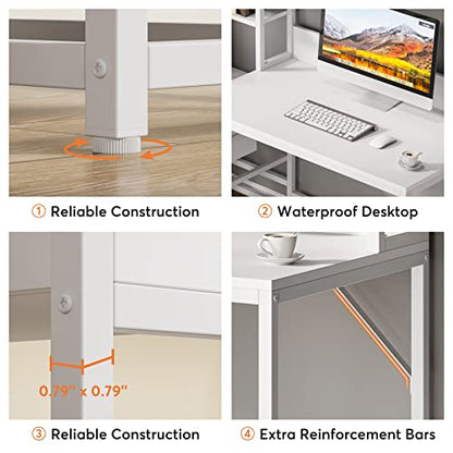 Tribesigns 55 Inch Computer Desk with 2 Drawers and Storage Shelves, Rustic Office Desk with Hutch, Study Writing Gaming Table Laptop Workstation for Home Office (White) - color: White