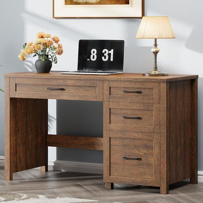 Farmhouse 47" Executive Desk, Computer Desk with File Drawer, Red-Brown - color: Red-brown, size: Right Mounted