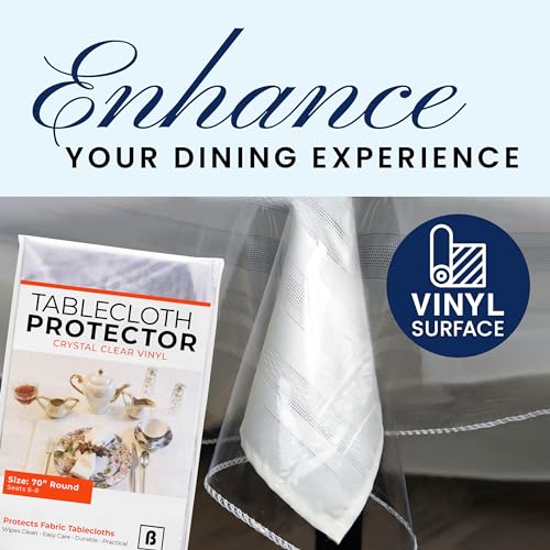 Broder Heavy Duty Clear Plastic Table Cover Protector Round 70 Inch – Waterproof, Oil Proof, Wipeable Vinyl Tablecloth Protector, Thick PVC, for Dining Room, Kitchen, Desk, Office, Everyday Use - size: 70" (Round)