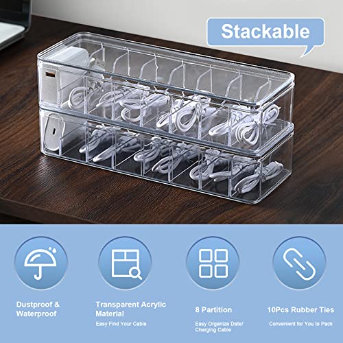 Cable Organizer Storage Box Plastic Cable Cord Management Box Power Cord Organizer Case with 10Pcs Rubber Ties for Office, Home, Desk Accessories Storage Stationery Supplies - style: Separable Lid