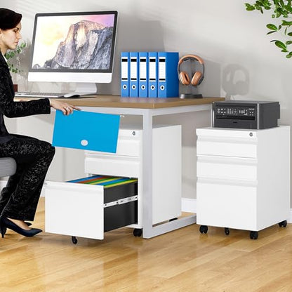 Assembled 3 Drawer File Cabinet with Wheels,Under Desk File Cabinet with Lock,White Rolling Filing Cabinets, Metal Filing Cabinets for Home Office,Fit A4/Letter/Legal,Pre-Assembled Except Caster - color: White, style: 3 Drawer