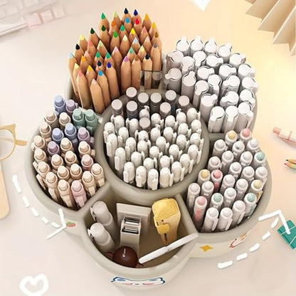 Desk Pencil Pen Holder - 5 Slot 360 Degree Rotating Desk Pen Organizer for Desktop Storage Stationery Supplies Cup Pot-Green - color: Green