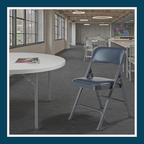 OEF Furnishings OEF1204 Vinyl Cushioned Folding Chairs with Steel Frame, Blue, 4-Pack - color: Blue