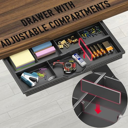 SHW Mobile Electric Height Adjustable Standing Desk w/Drawer, Black | 40" Wide Top | w/ Memory Presets and Cable Management | Drawer with adjustable compartments | Hanging Hooks - color: Walnut