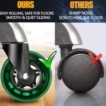 HOSALI Office Rubber Chair Wheels Replacement, 3 Inch Heavy-Duty Computer Desk Casters Wheel, Quiet & Smooth Rolling for All Floors, Set of 5, Green - style: Green