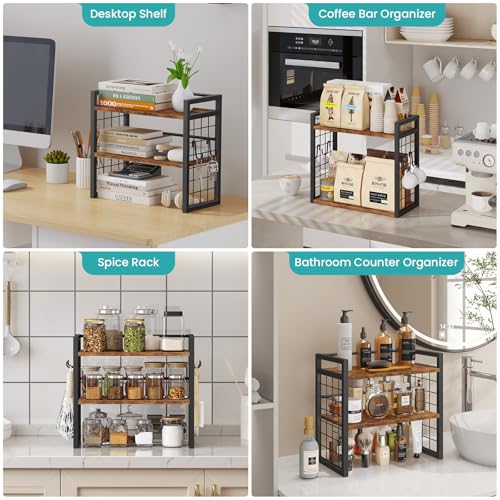 ELITEROO Desktop Shelf Organizer, 2 Tier Wood Desk Bookshelf, Rustic Brown - color: Rustic Brown