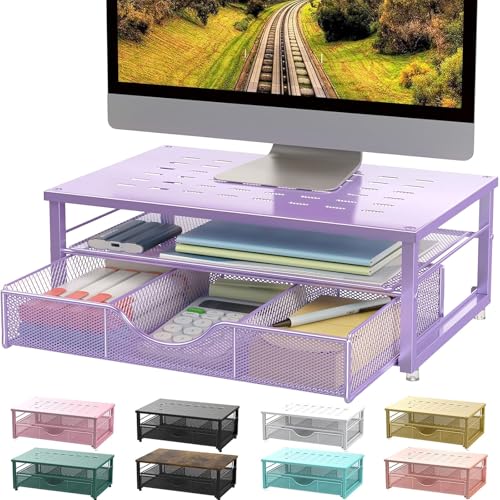 gianotter Computer Monitor Stand Riser with Drawer | Desk Organizers and Accessories Desk Accessories & Workspace Desktop Organizers Storage for Printer Stand (Purple) - color: Purple