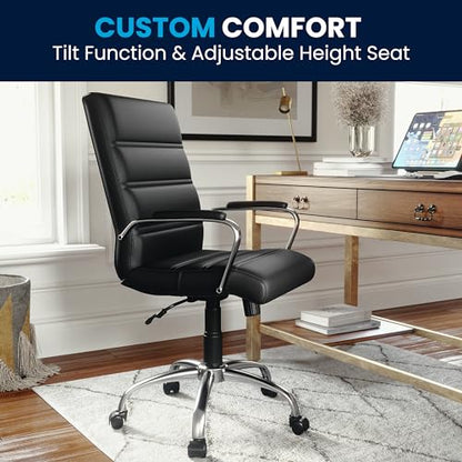 Flash Furniture Mid-Back Black LeatherSoft Executive Swivel Office Chair with Chrome Base and Arms - color: Black Leathersoft/Chrome Frame