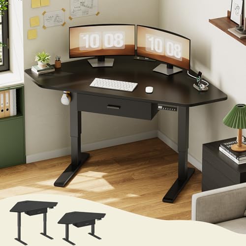 SEDETA Corner Electric Standing Desk with Drawer for Gaming, Small Space - color: Black
