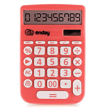 Enday Solar Powered Large Display 12 Digit Red Basic Calculator - Perfect for Office & School - color: RED