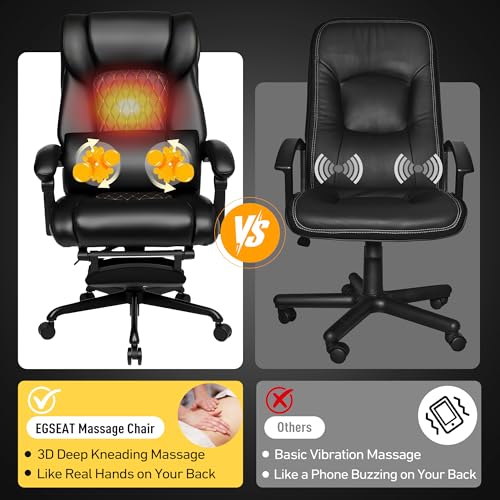 3D Kneading Massage Office Chair with Heat, 500 lbs Big and Tall Executive Computer Desk Recliner, Leather Electric Heated Chair with Footrest, Black - color: Black